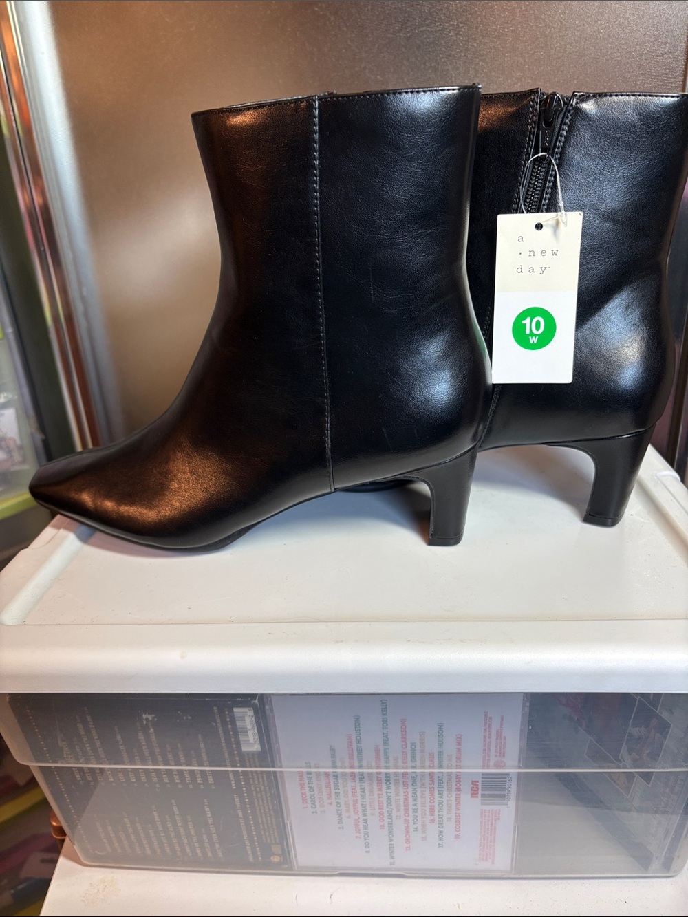 A New Day Black Pointed-Toe Leather Ankle Boots